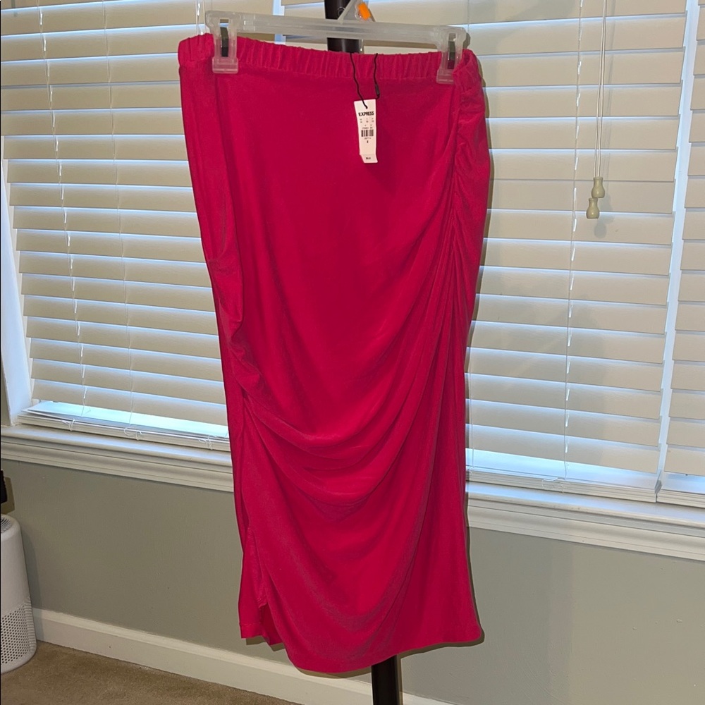 Express Vibrant Red Draped Midi Skirt